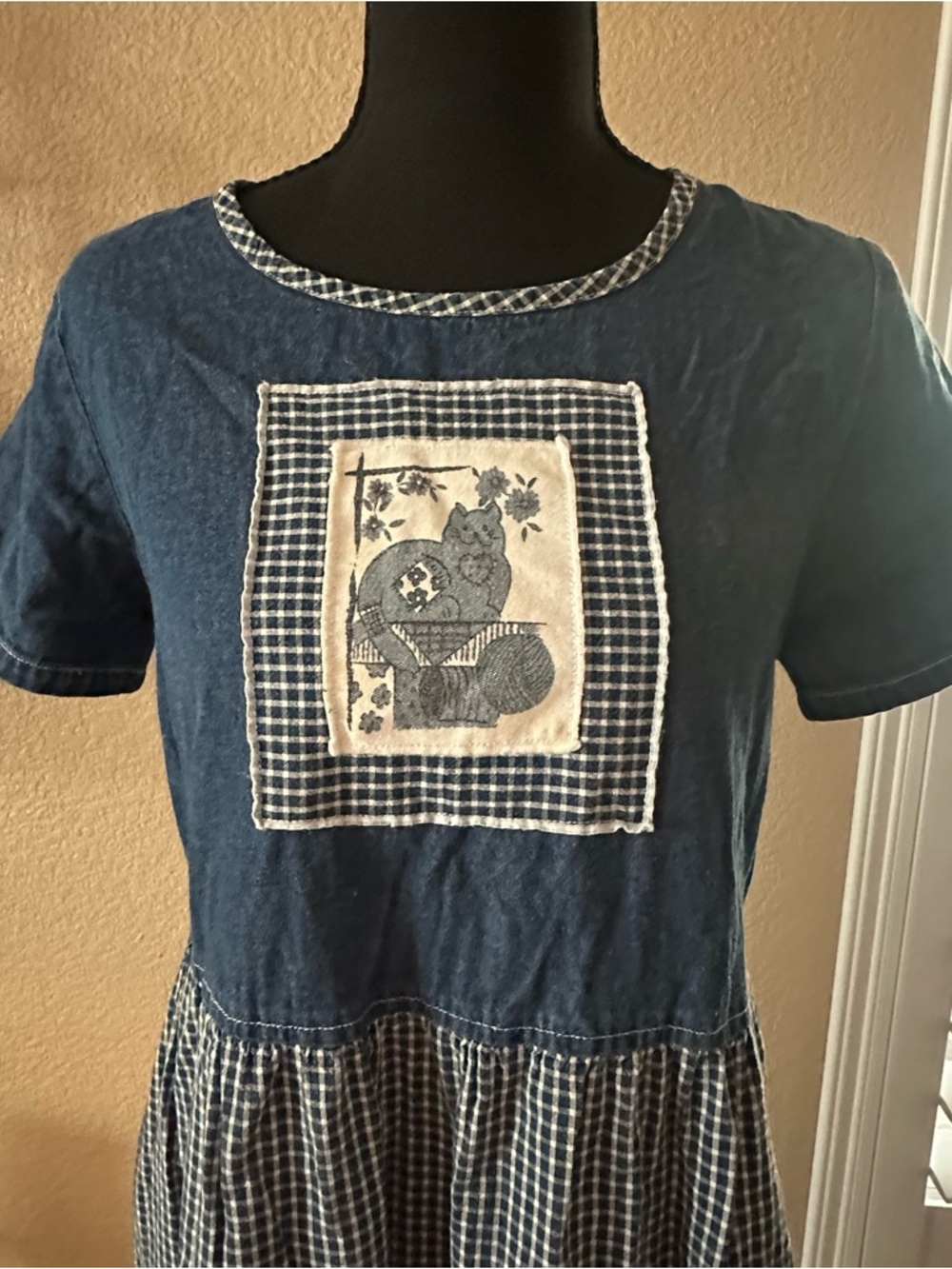 Bobbie Brooks gingham checkered denim long dress with CAT women’s S vintage - Picture 2 of 10